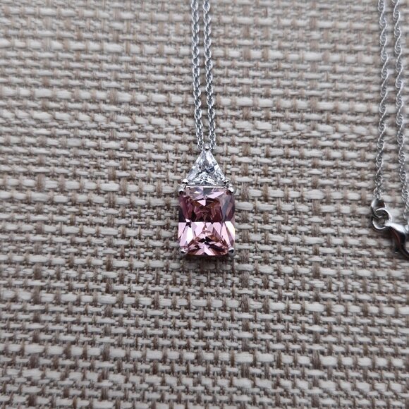18 Inch Sterling Silver Pink And Clear Cubic Zirconia Gems Necklace A2838 - Picture 4 of 8